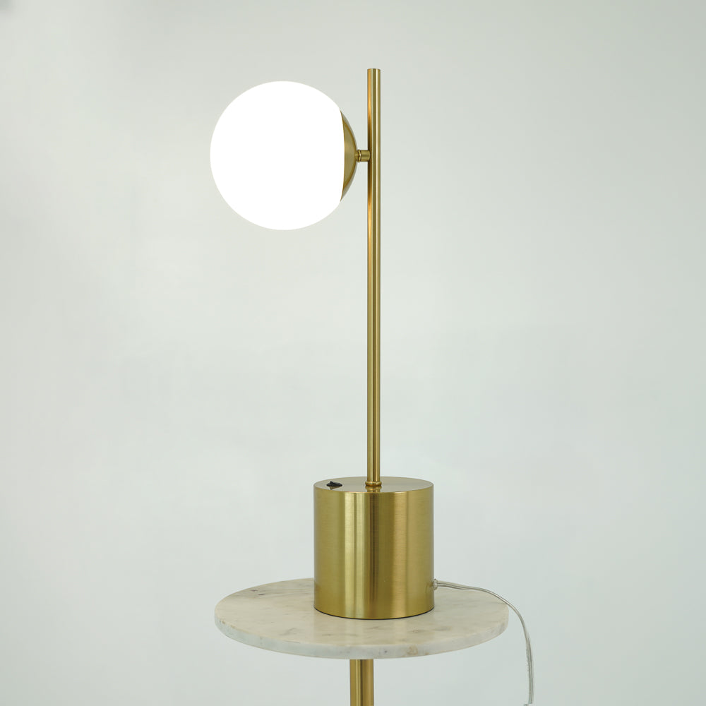 Perforate Modern Small Brass Metal Table Lamp, Desk Lamp Fixture with White Glass Globe Shade