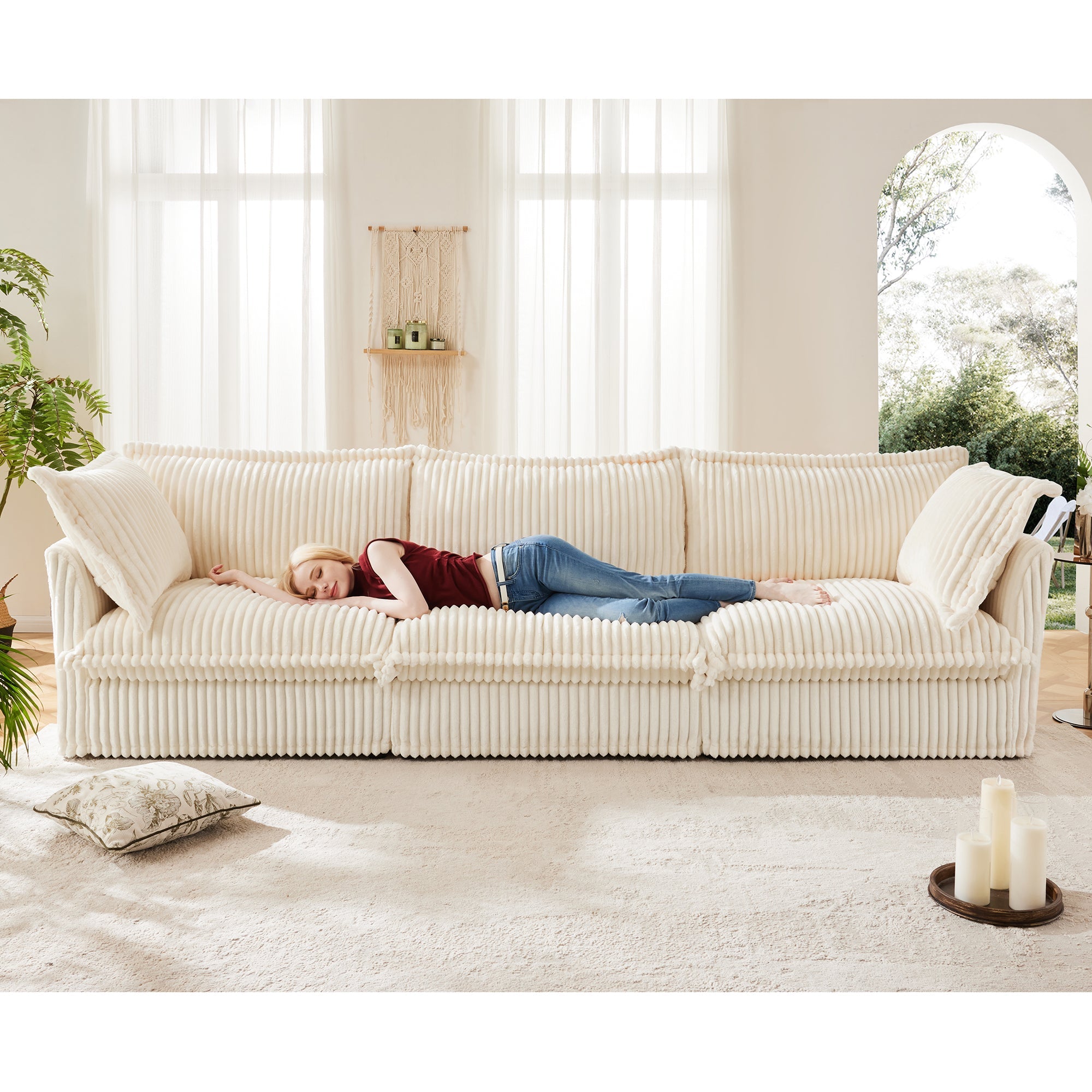Pierce Slipcovered 3-Seater Corduroy Sofa with Suppleness Armrests