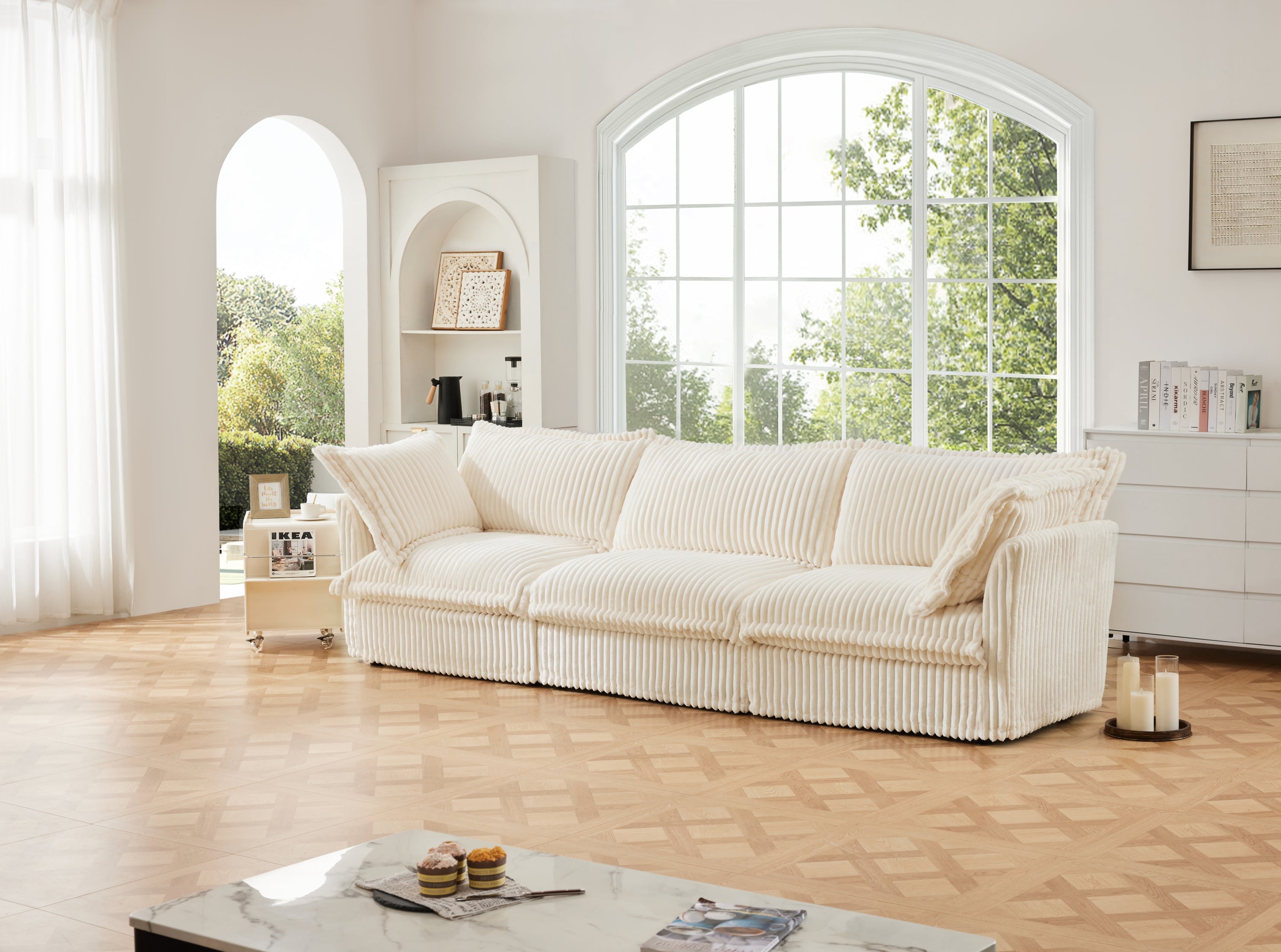 Pierce Slipcovered 3-Seater Corduroy Sofa with Suppleness Armrests