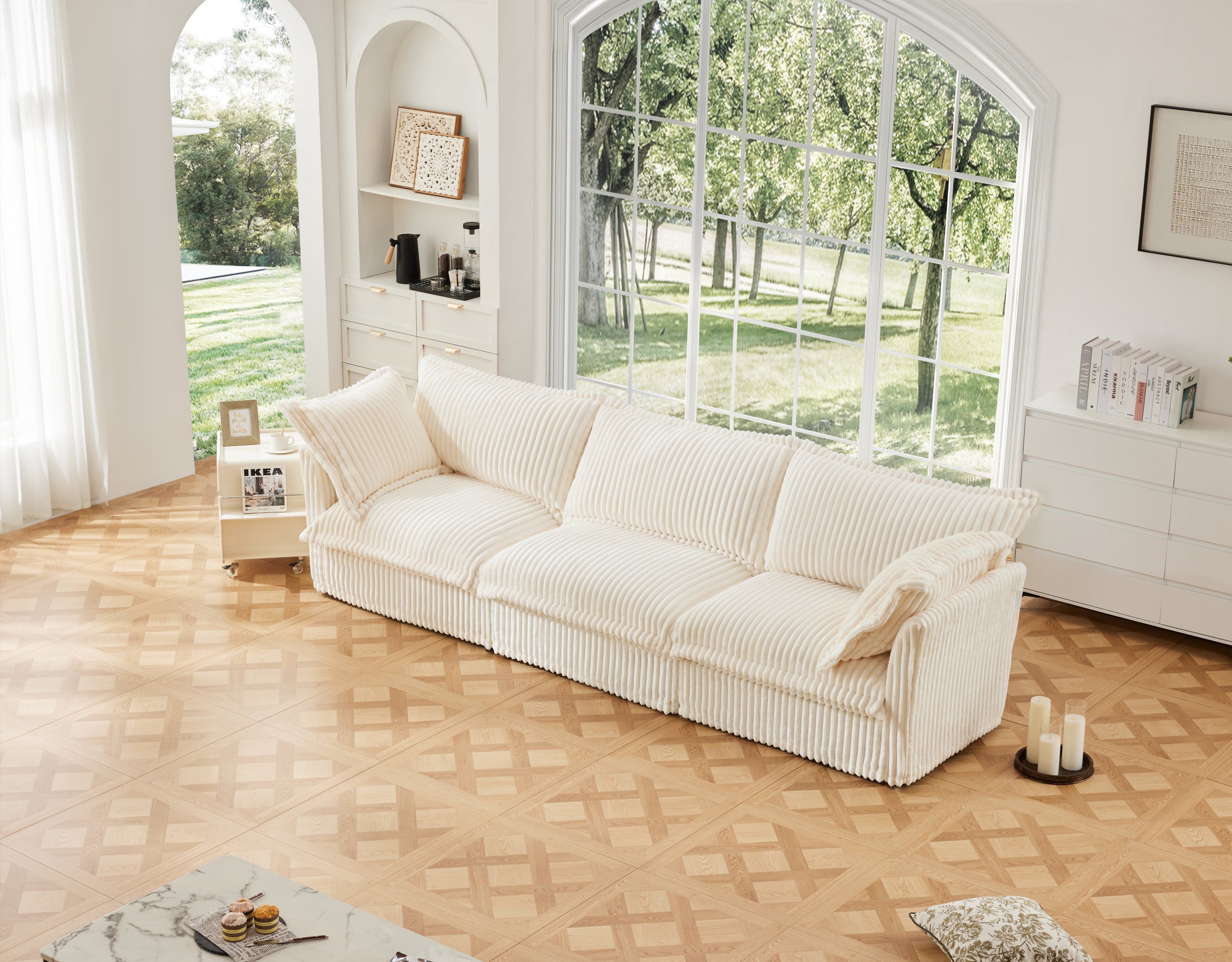 Pierce Slipcovered 3-Seater Corduroy Sofa with Suppleness Armrests