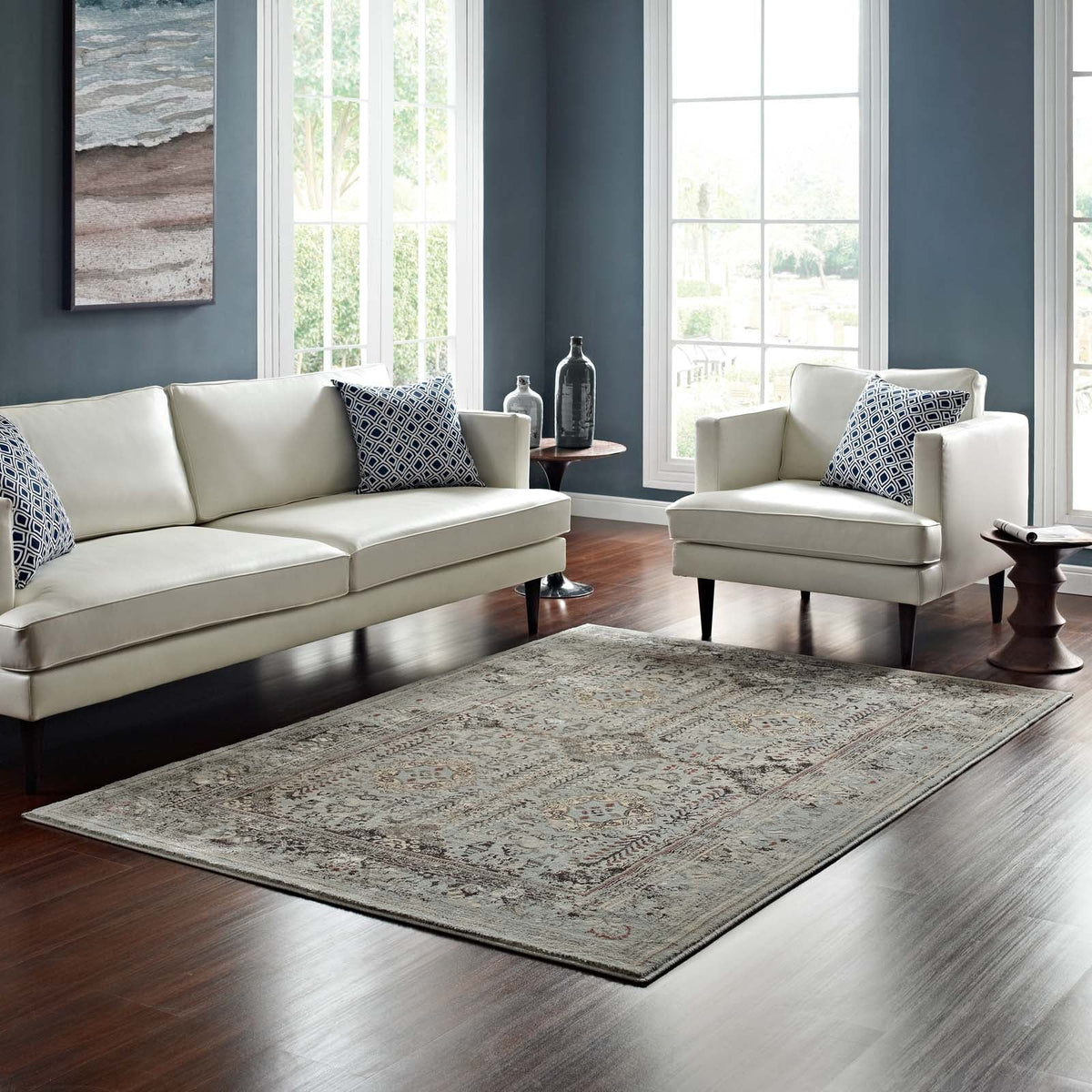 Enye Distressed Vintage Floral Lattice Area Rug