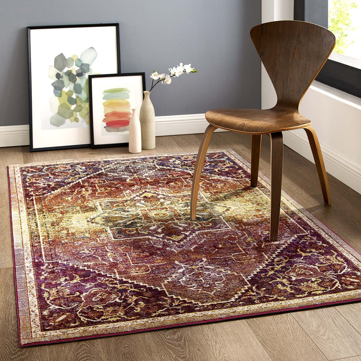 Success Kaede Transitional Distressed Vintage Floral Vintage Medallion Area Rug