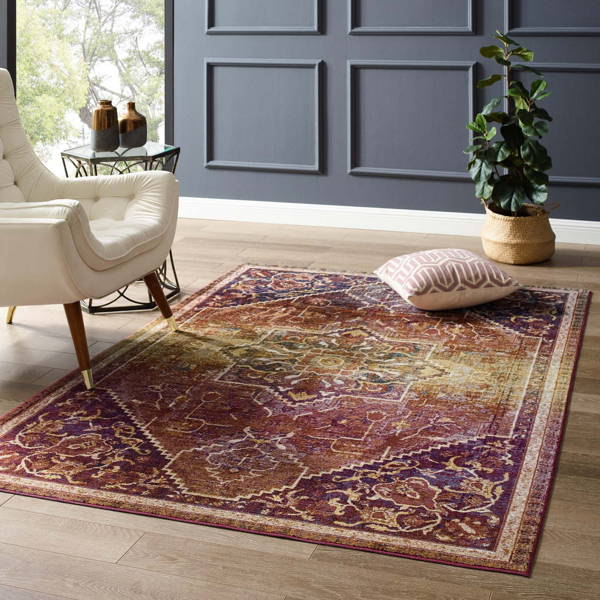 Success Kaede Transitional Distressed Vintage Floral Vintage Medallion Area Rug