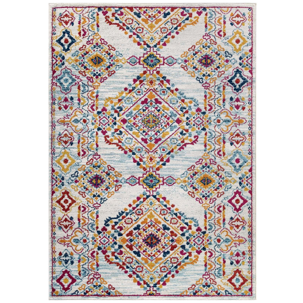 Entourage Khalida Distressed Floral Lattice Area Rug, 5x8, Ivory Blue Orange Yellow Red - view 1