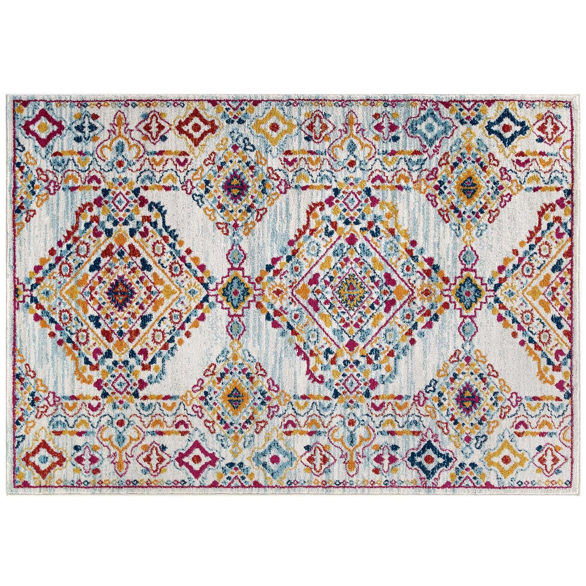 Entourage Khalida Distressed Floral Lattice Area Rug, 8x10, Ivory Blue Orange Yellow Red - view 1