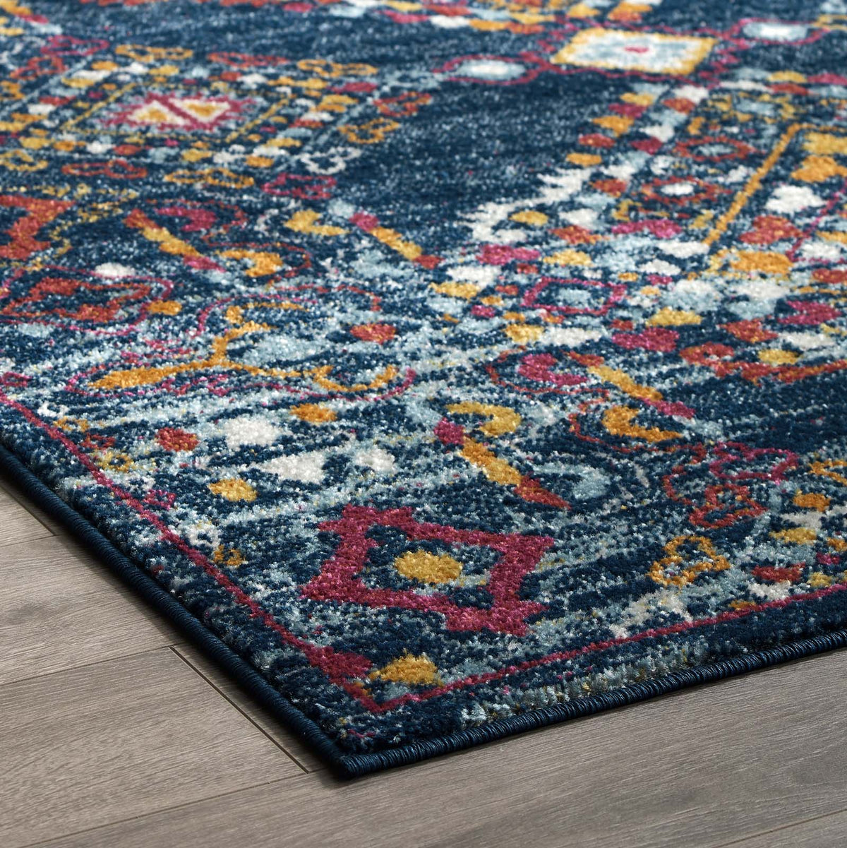 Entourage Khalida Distressed Floral Lattice Area Rug, 5x8, Blue Orange Yellow Red - view 5