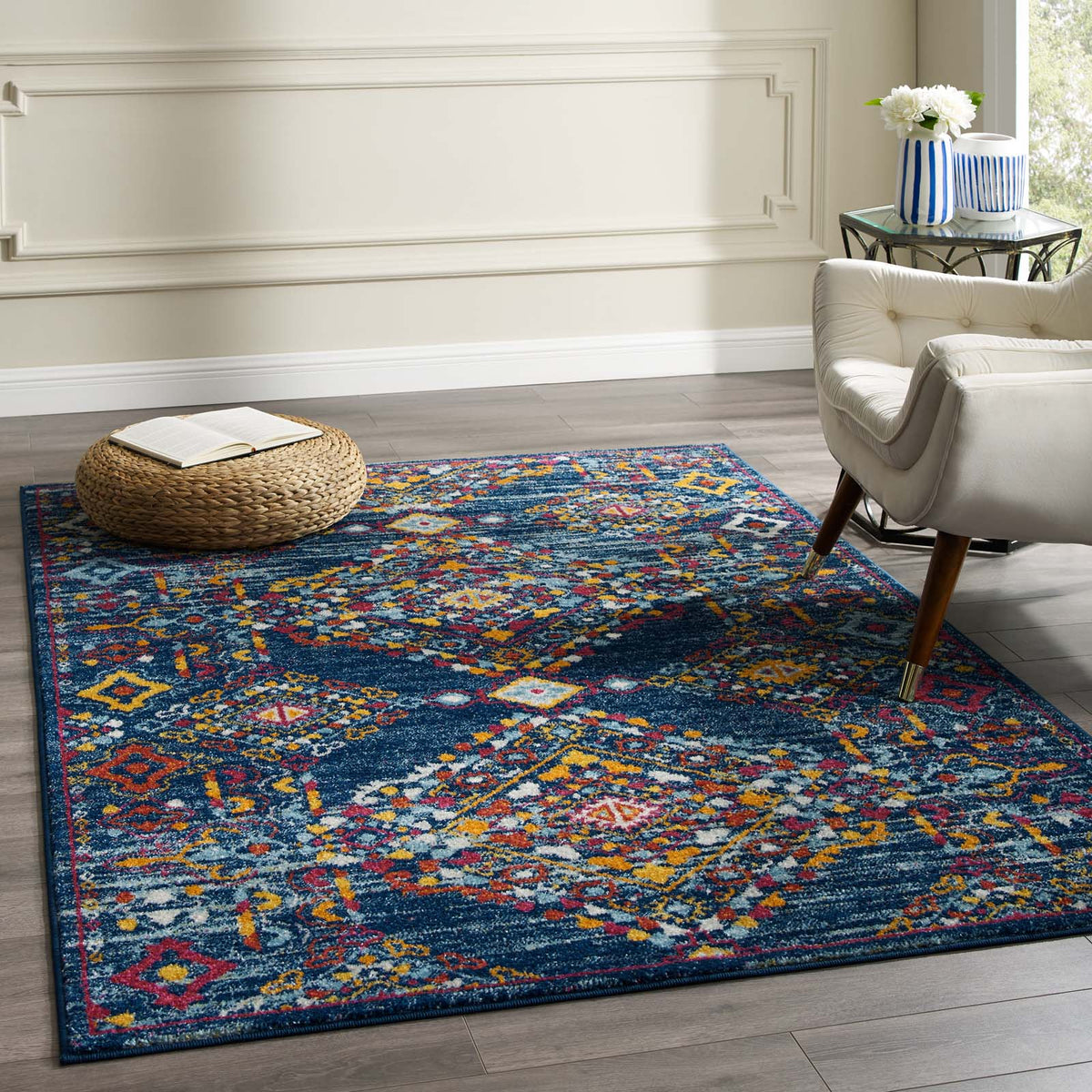 Entourage Khalida Distressed Floral Lattice Area Rug, 5x8, Blue Orange Yellow Red - view 8