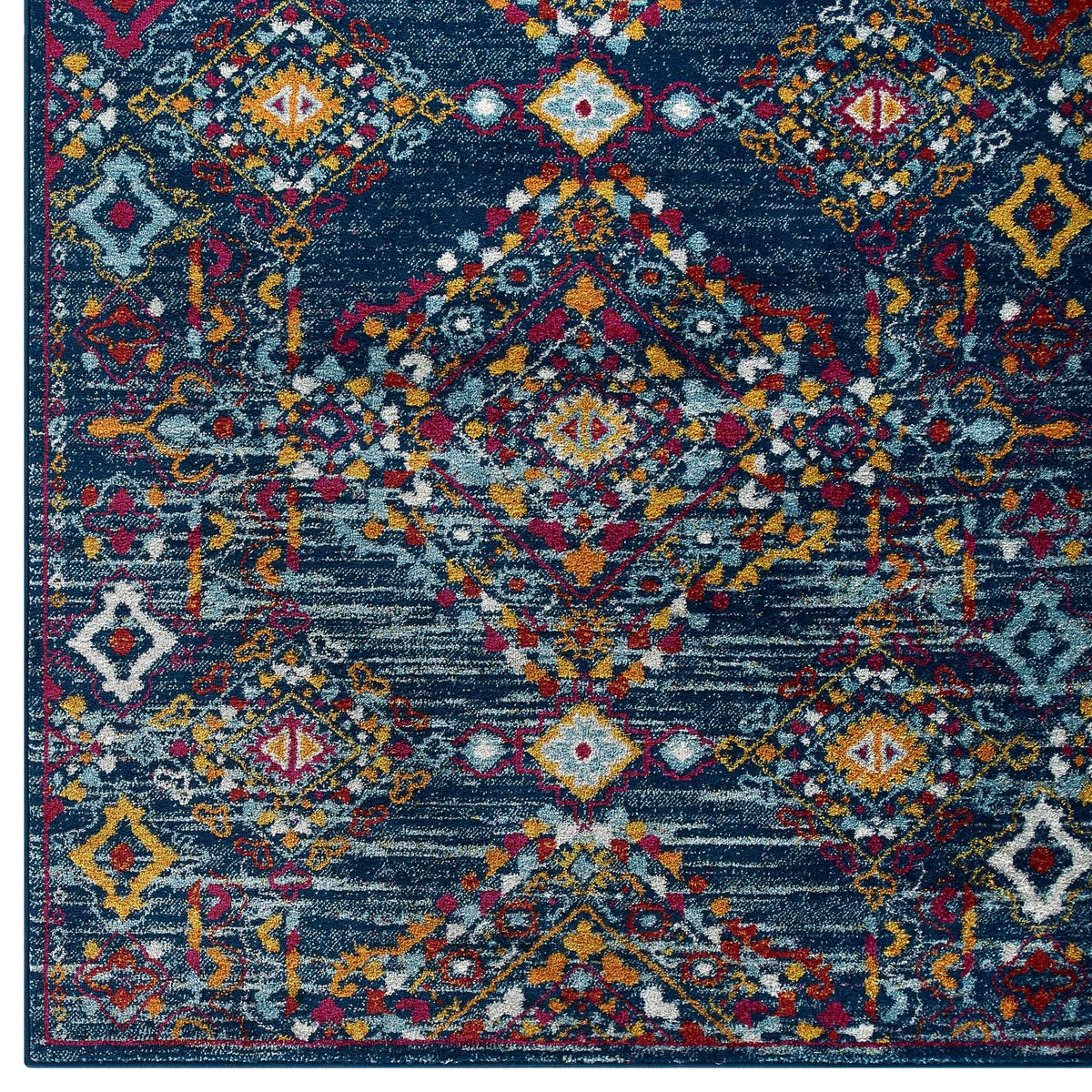 Entourage Khalida Distressed Floral Lattice Area Rug, 8x10, Blue Orange Yellow Red - view 2