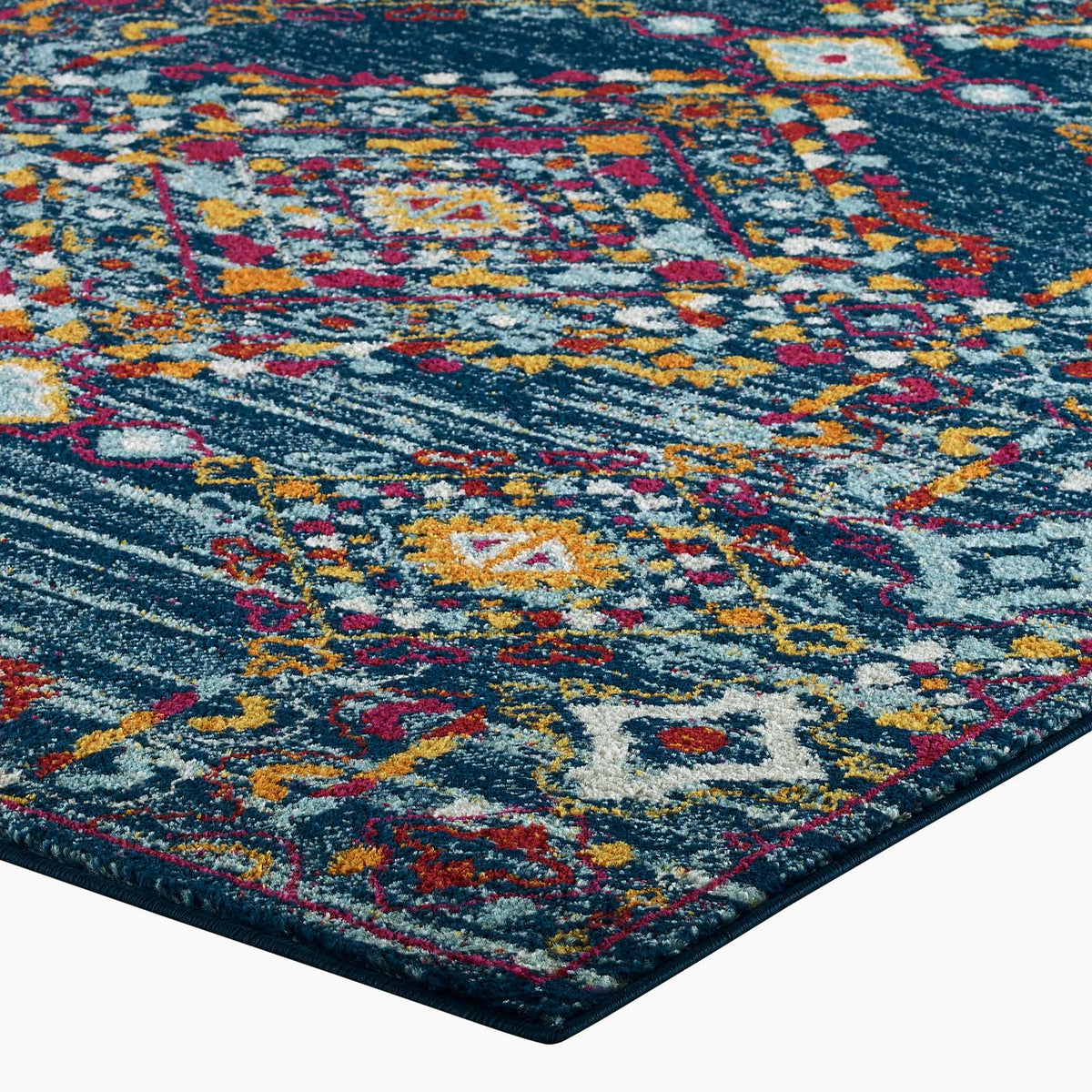 Entourage Khalida Distressed Floral Lattice Area Rug, 8x10, Blue Orange Yellow Red - view 3