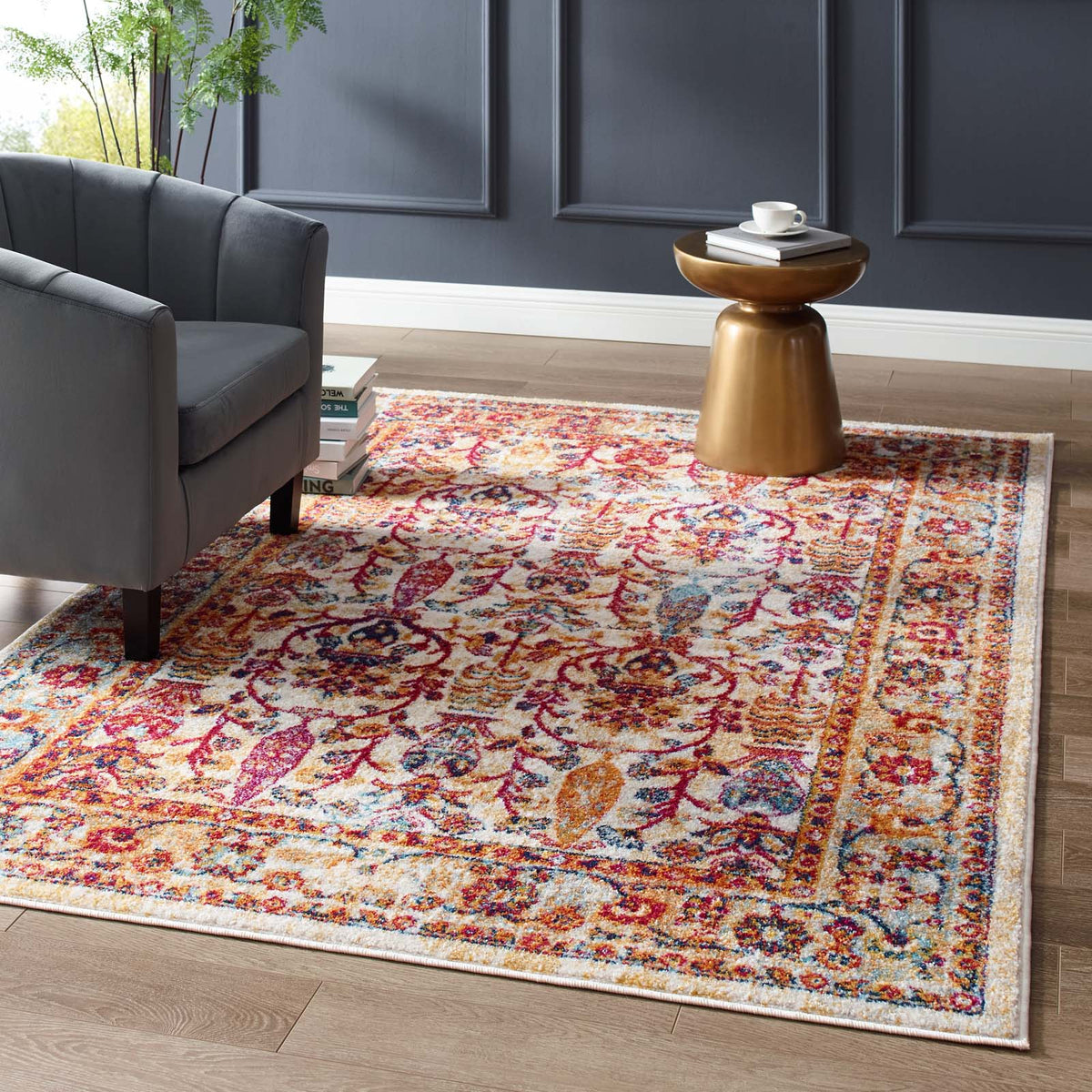 Entourage Jessa Distressed Vintage Floral Lattice Area Rug