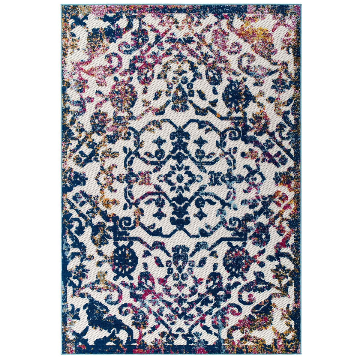 Reflect Primrose Ornate Floral Lattice Indoor/Outdoor Area Rug, 5x8, Ivory Dark Blue Multicolored - view 1