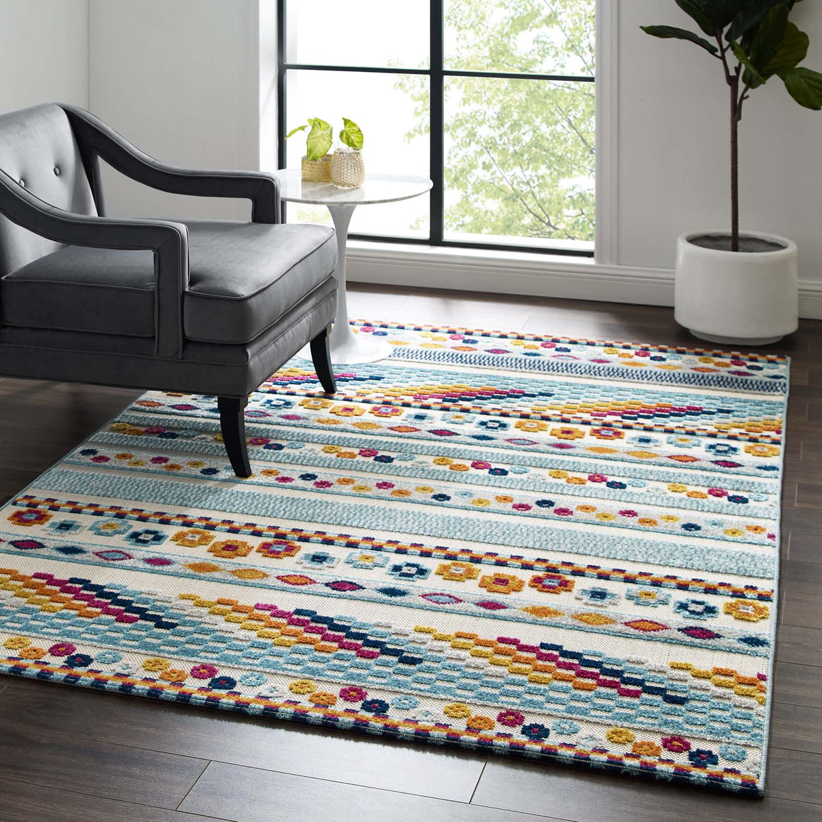 Reflect Cadhla Vintage Abstract Geometric Lattice Indoor and Outdoor Area Rug