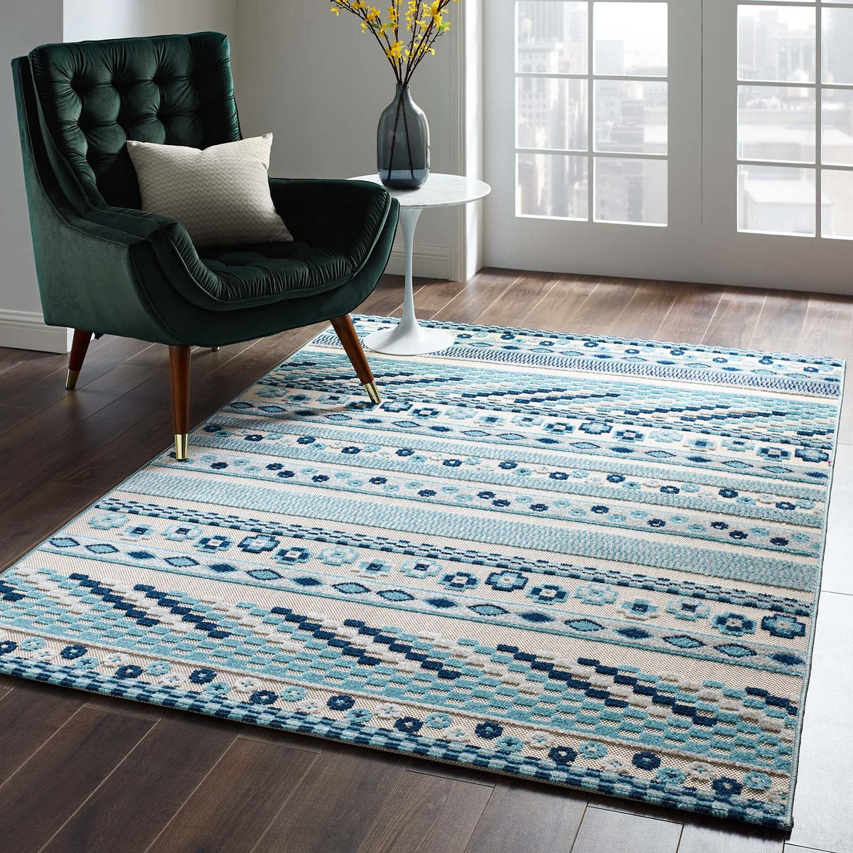 Reflect Cadhla Vintage Abstract Geometric Lattice Indoor and Outdoor Area Rug