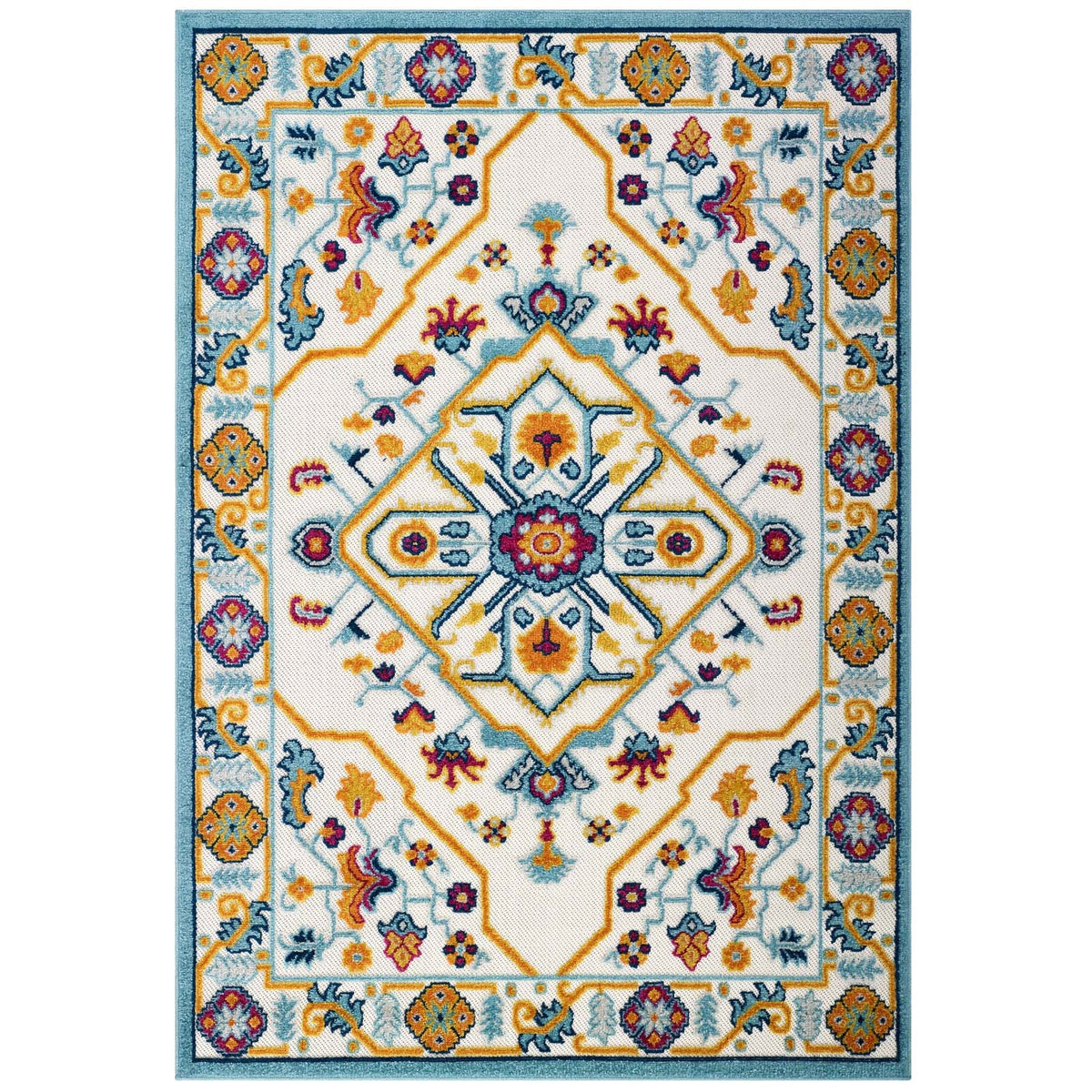 Reflect Freesia Distressed Floral Vintage Medallion Indoor and Outdoor Area Rug - view 1