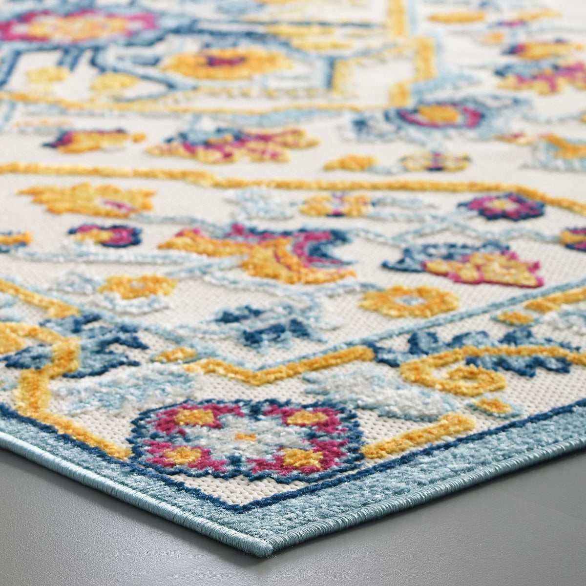 Reflect Freesia Distressed Floral Vintage Medallion Indoor and Outdoor Area Rug - view 7