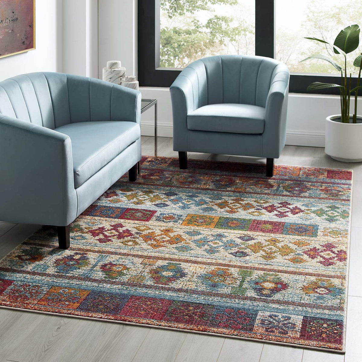 Tribute Nala Distressed Vintage Floral Lattice Area Rug