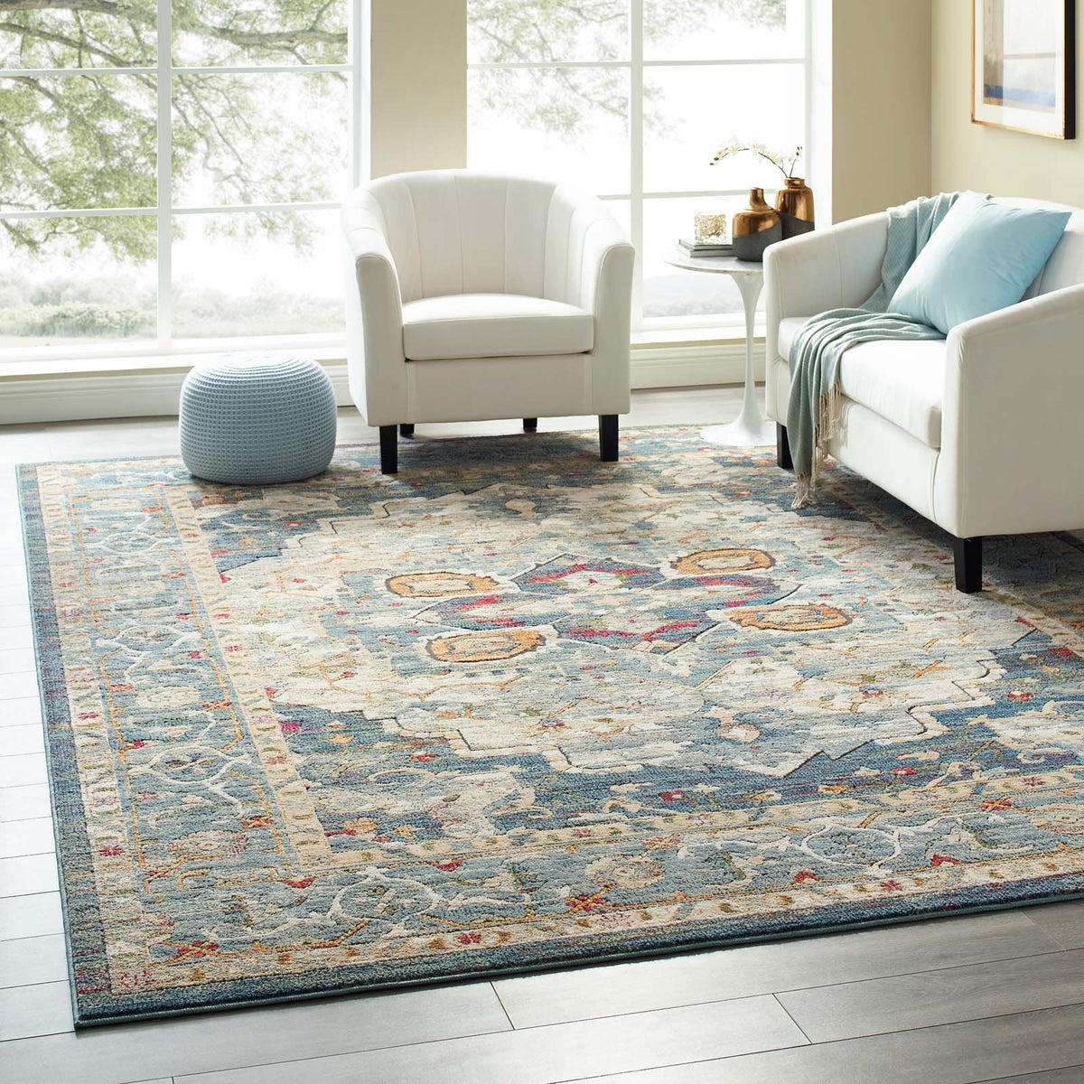 Tribute Diantha Distressed Vintage Floral Vintage Medallion Area Rug