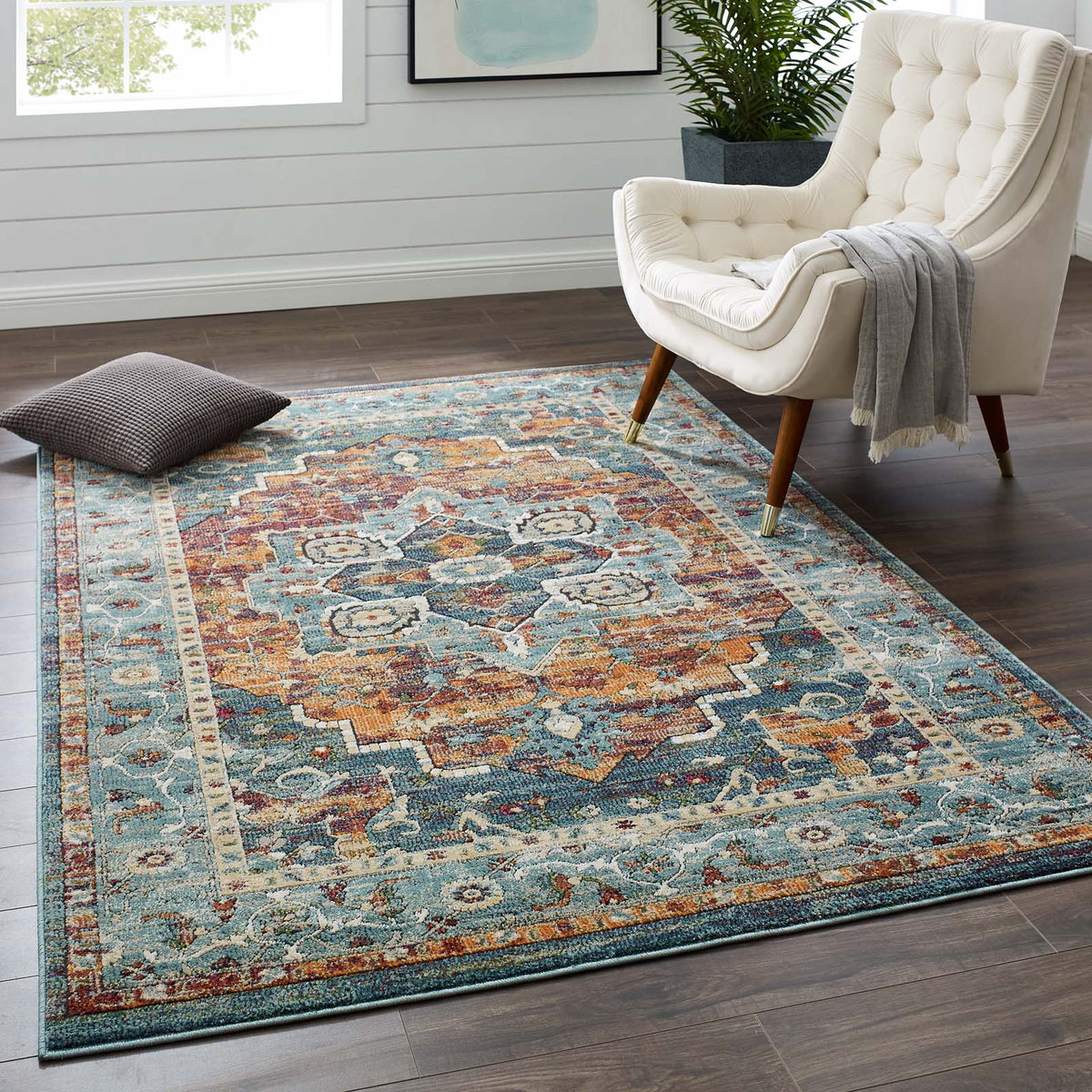 Tribute Diantha Distressed Vintage Floral Vintage Medallion Area Rug