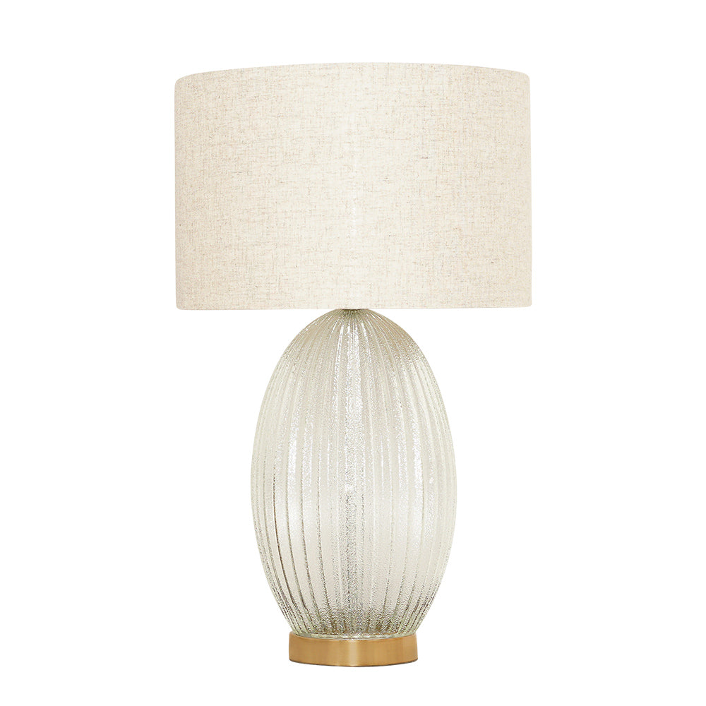 Rama Ribbed Glass Lamp Base Clear  Table Lamp Large Linen Shade