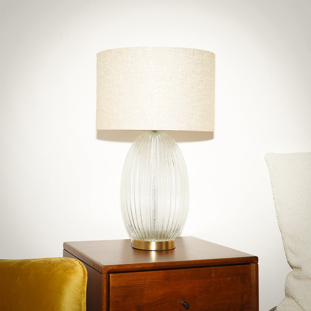 Rama Ribbed Glass Lamp Base Clear  Table Lamp Large Linen Shade