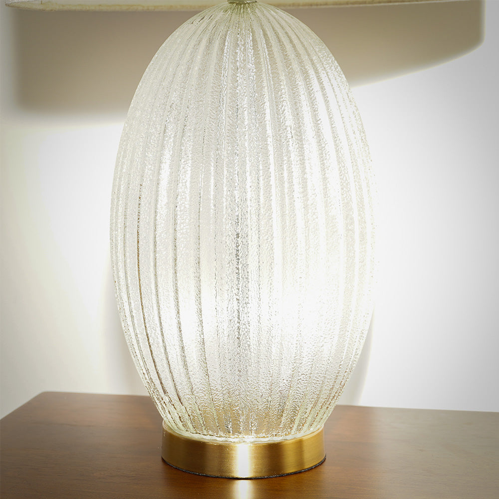 Rama Ribbed Glass Lamp Base Clear  Table Lamp Large Linen Shade