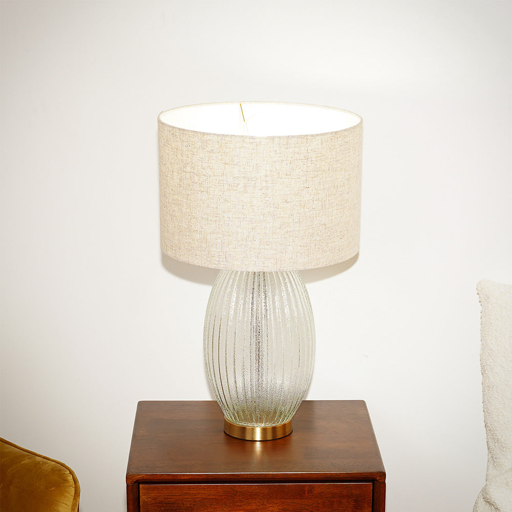 Rama Ribbed Glass Lamp Base Clear  Table Lamp Large Linen Shade