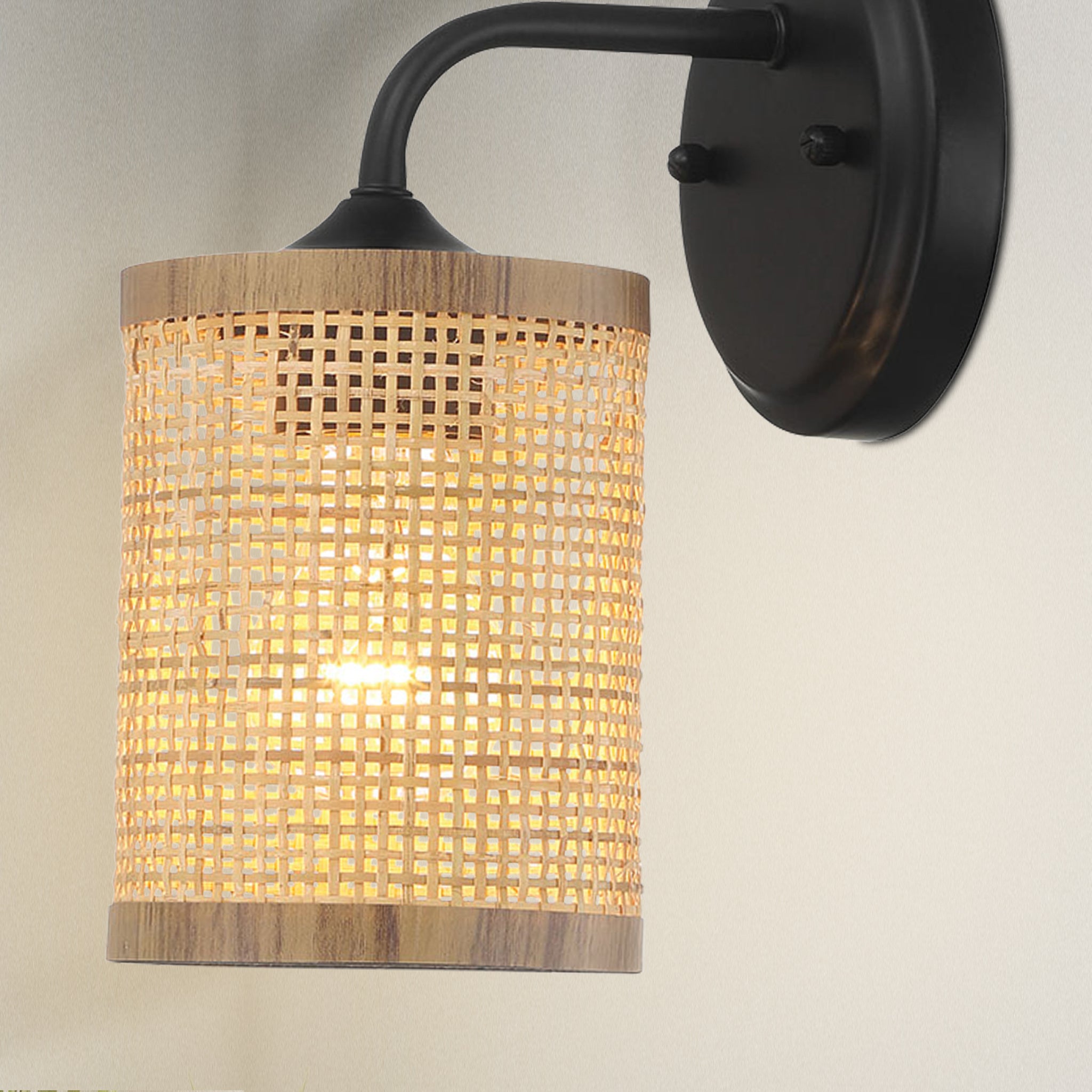 Sierra Single Lights Wall Sconce With Natural Rattan Shade Rustic Wicker Wall Light