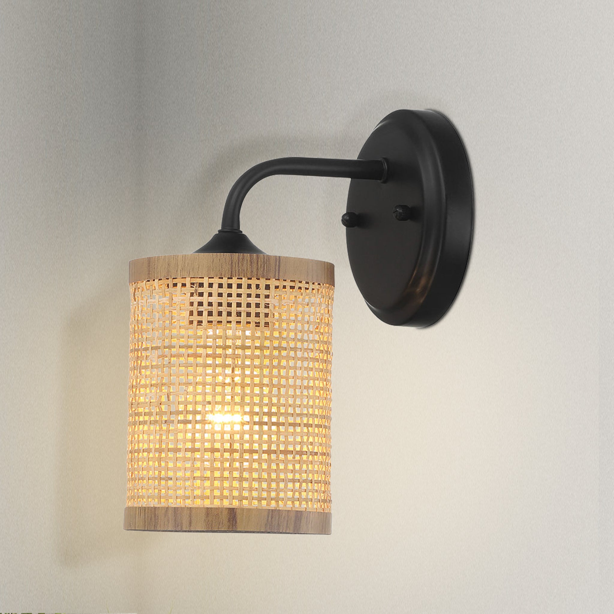 Sierra Single Lights Wall Sconce With Natural Rattan Shade Rustic Wicker Wall Light