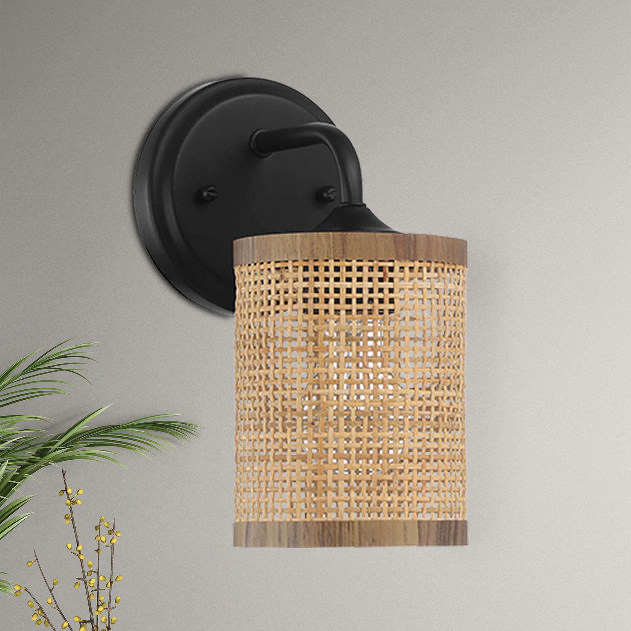 Sierra Single Lights Wall Sconce With Natural Rattan Shade Rustic Wicker Wall Light