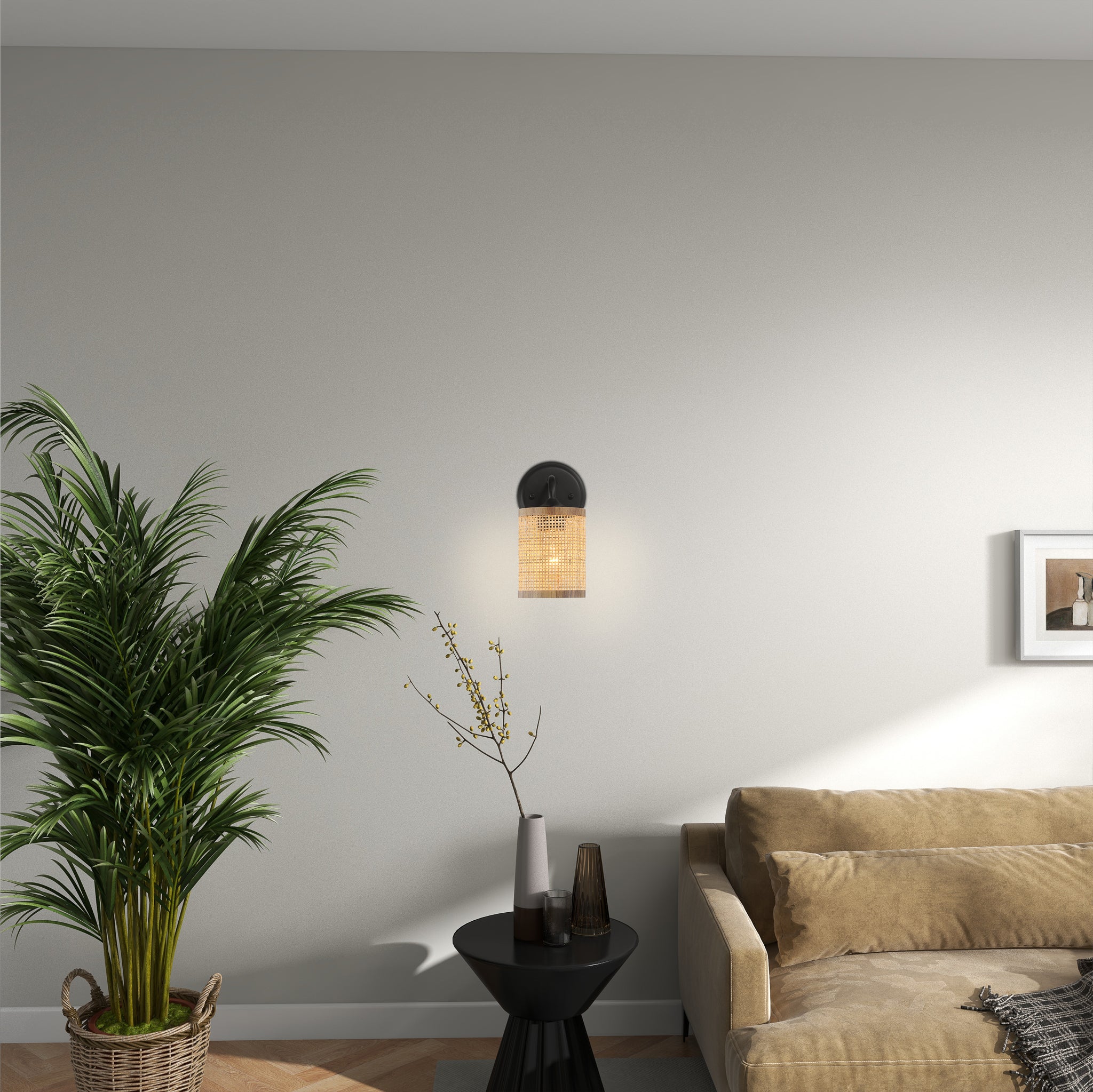 Sierra Single Lights Wall Sconce With Natural Rattan Shade Rustic Wicker Wall Light