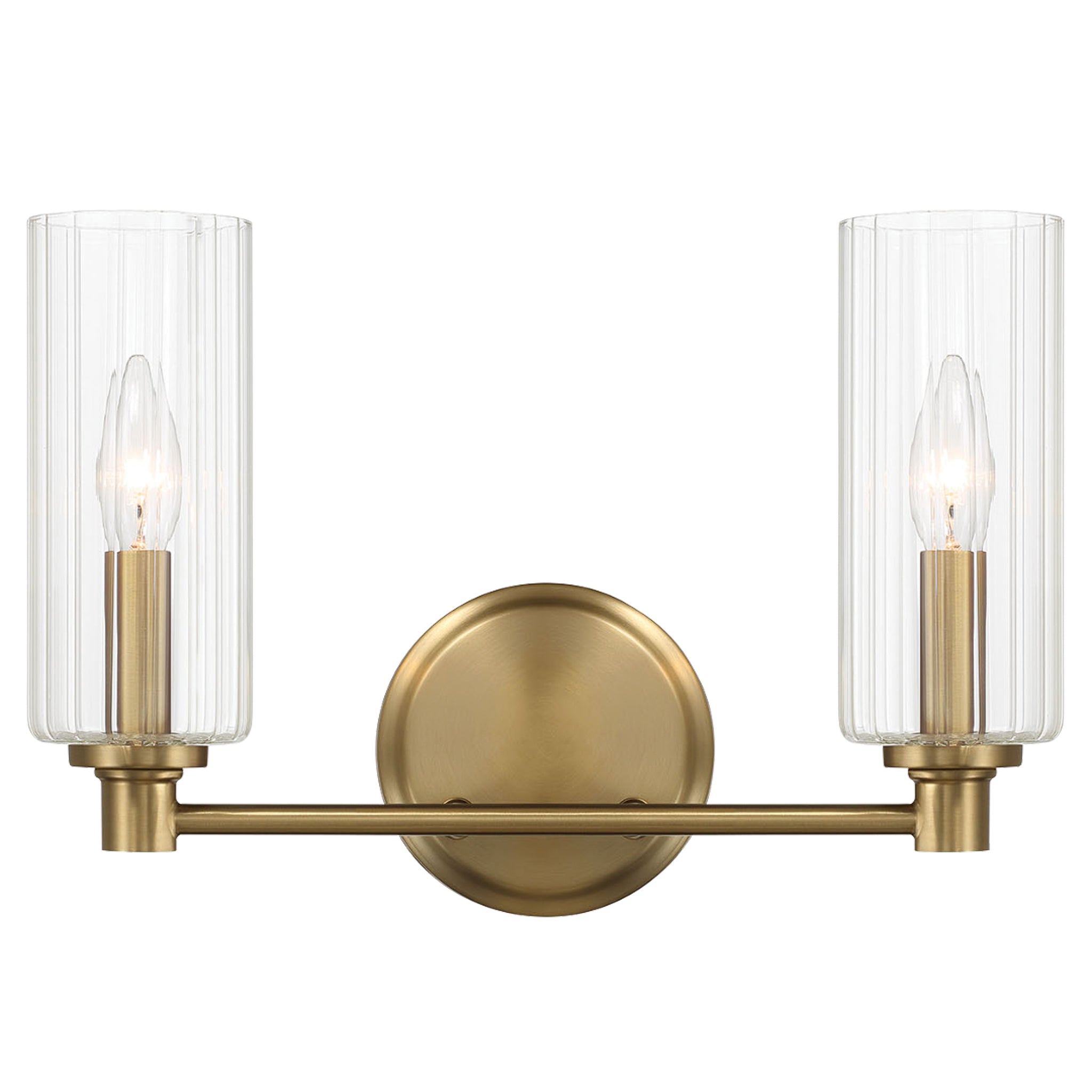 Symphony Double Light Vanity With Clear Ribbed Glass - Satin Brass Wall Lamp