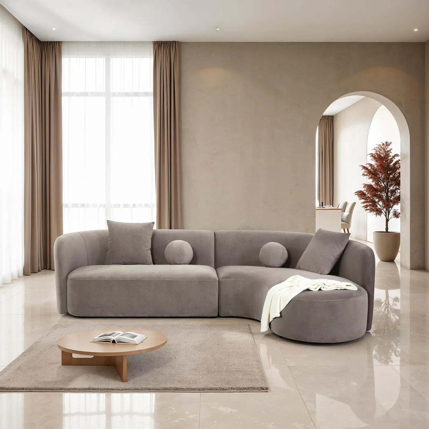 Revello Contemporary Light Brown Chenille 112-Inch Sectional Sofa