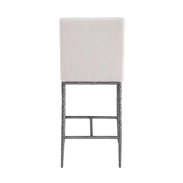 Rilva Contemporary Gunmetal and White Counter Height Stool with Linen White Fabric