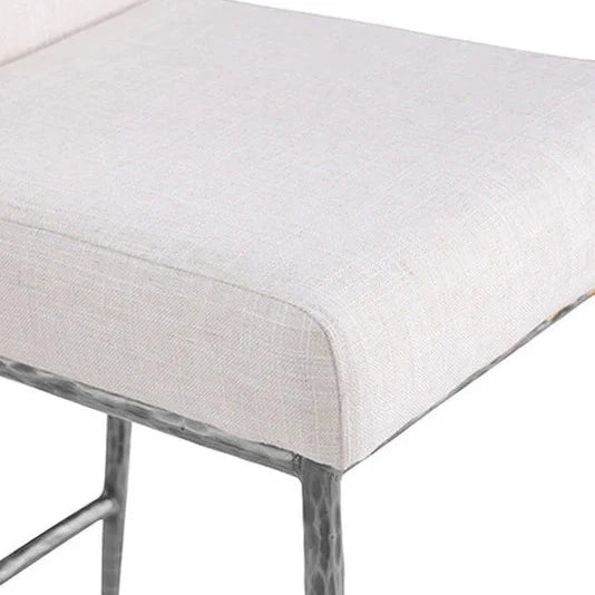 Rilva Contemporary Gunmetal and White Counter Height Stool with Linen White Fabric