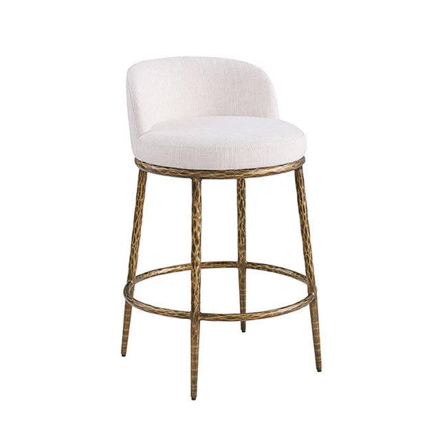 Rilva Contemporary Matte Gold Counter Height Stool with Linen White Fabric