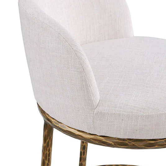 Rilva Contemporary Matte Gold and White Counter Height Stool with Linen White Fabric