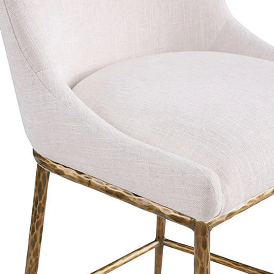 Rilva Contemporary Matte Gold and White Counter Height Stool with Linen White Fabric