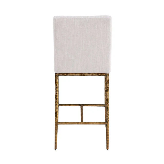Rilva Contemporary White and Matte Gold Counter Height Stool with Linen White Fabric