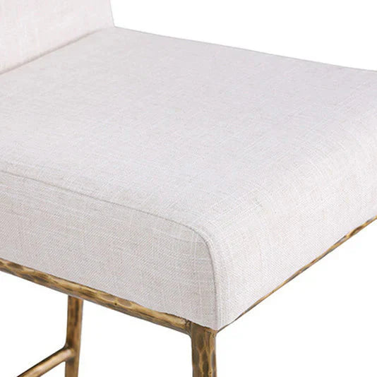 Rilva Contemporary White and Matte Gold Counter Height Stool with Linen White Fabric