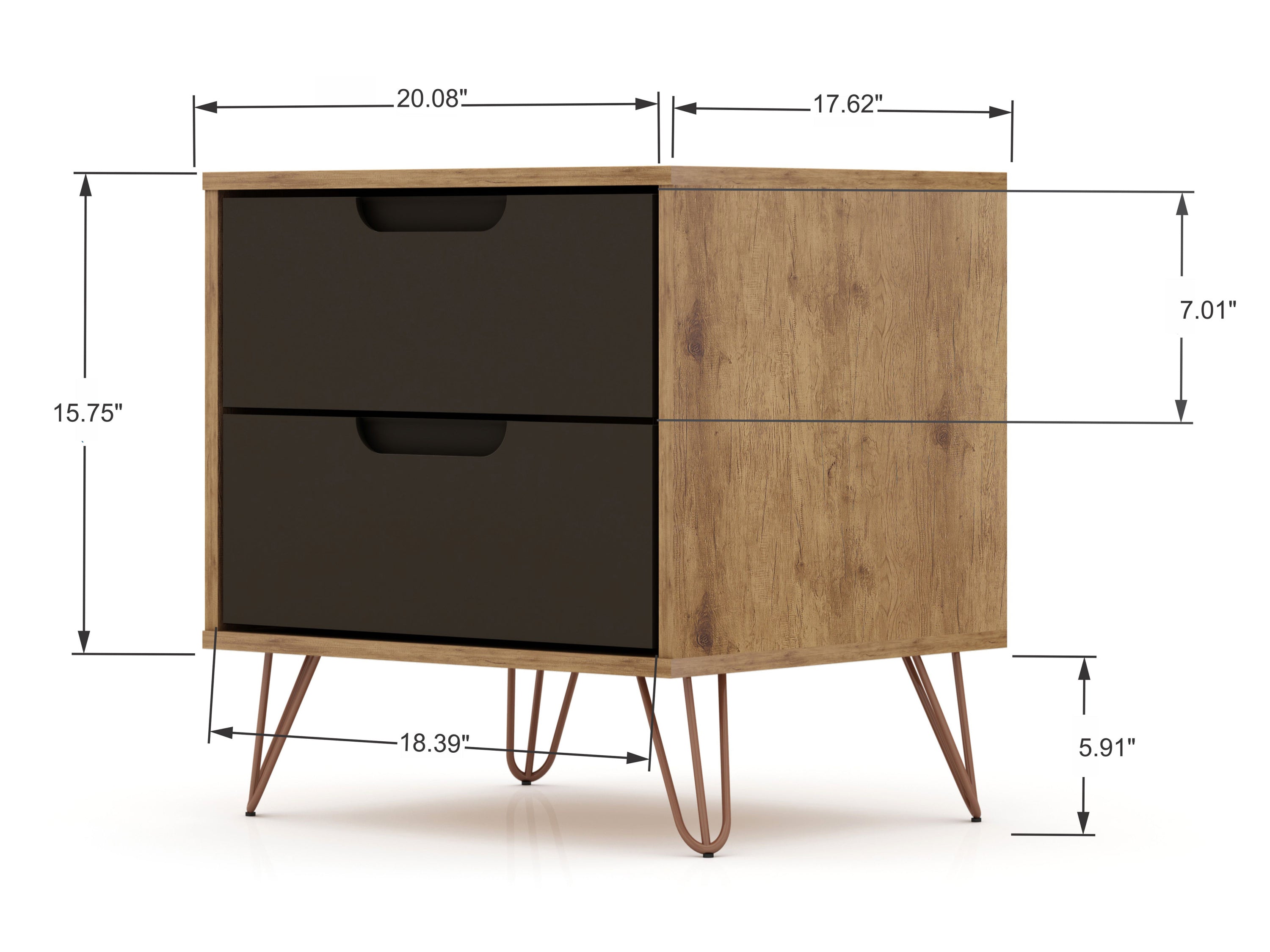 Rockefeller Nightstand 2.0 in Nature and Textured Grey