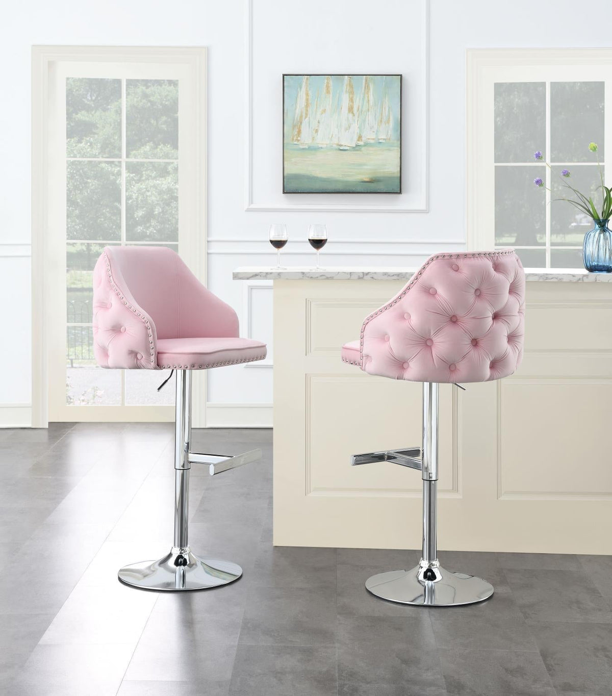 Pink Velvet Bar Stool