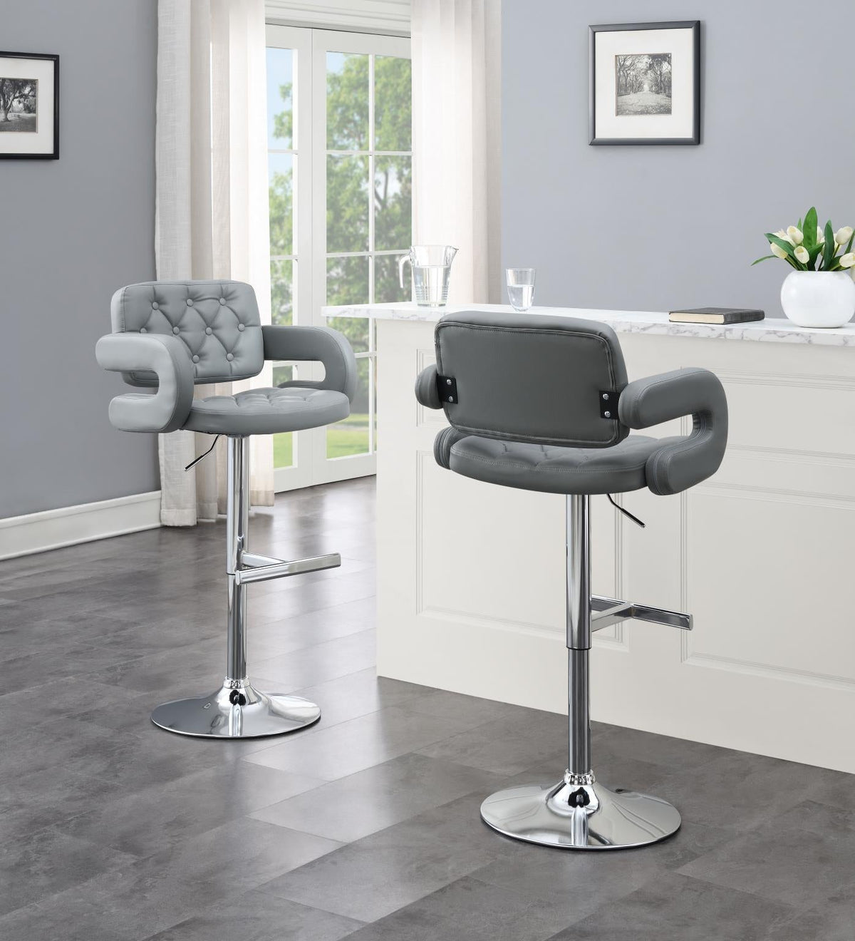 Faux Leather Bar Stool (Black, Gray, White)