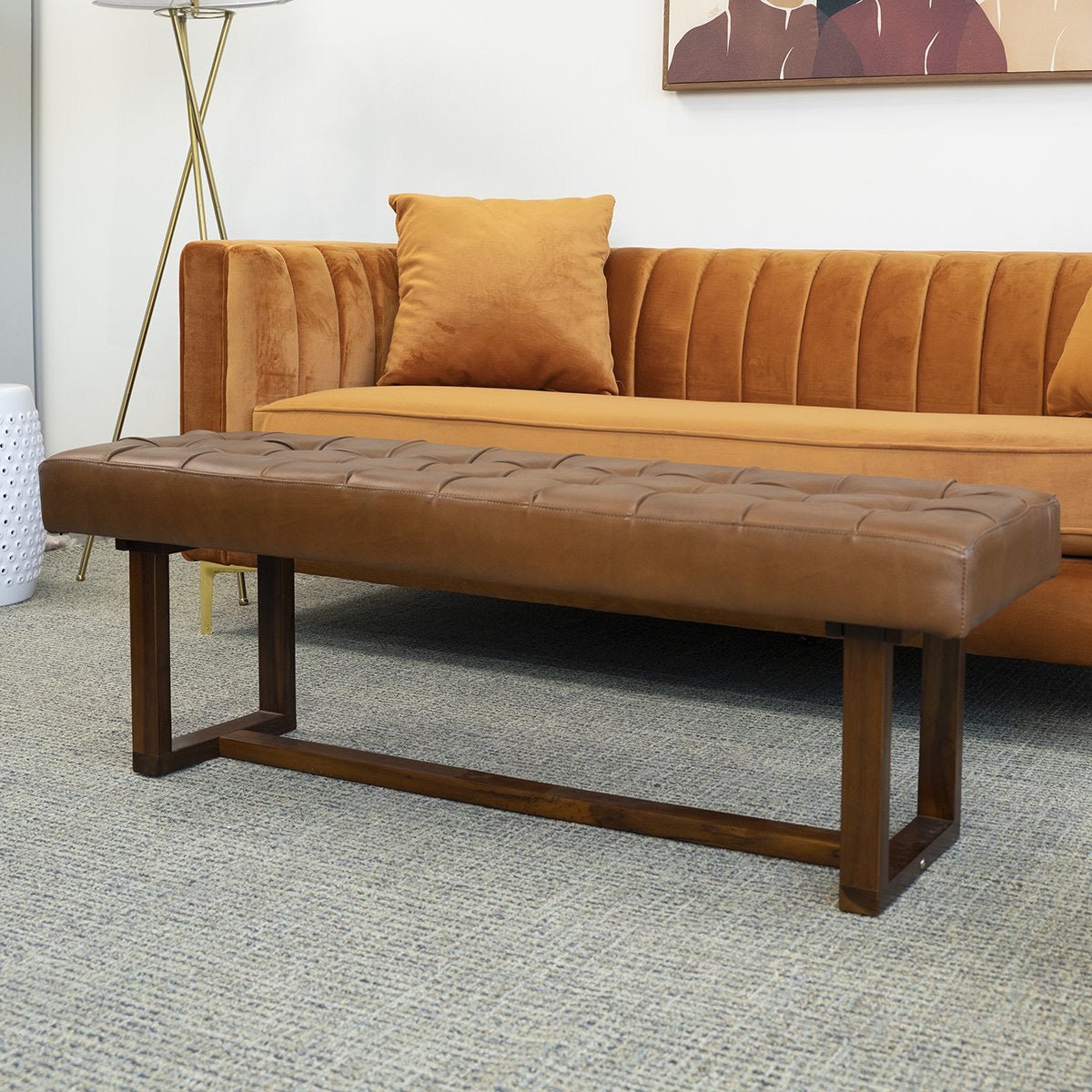 Sumba Antique Tan Leather Bench