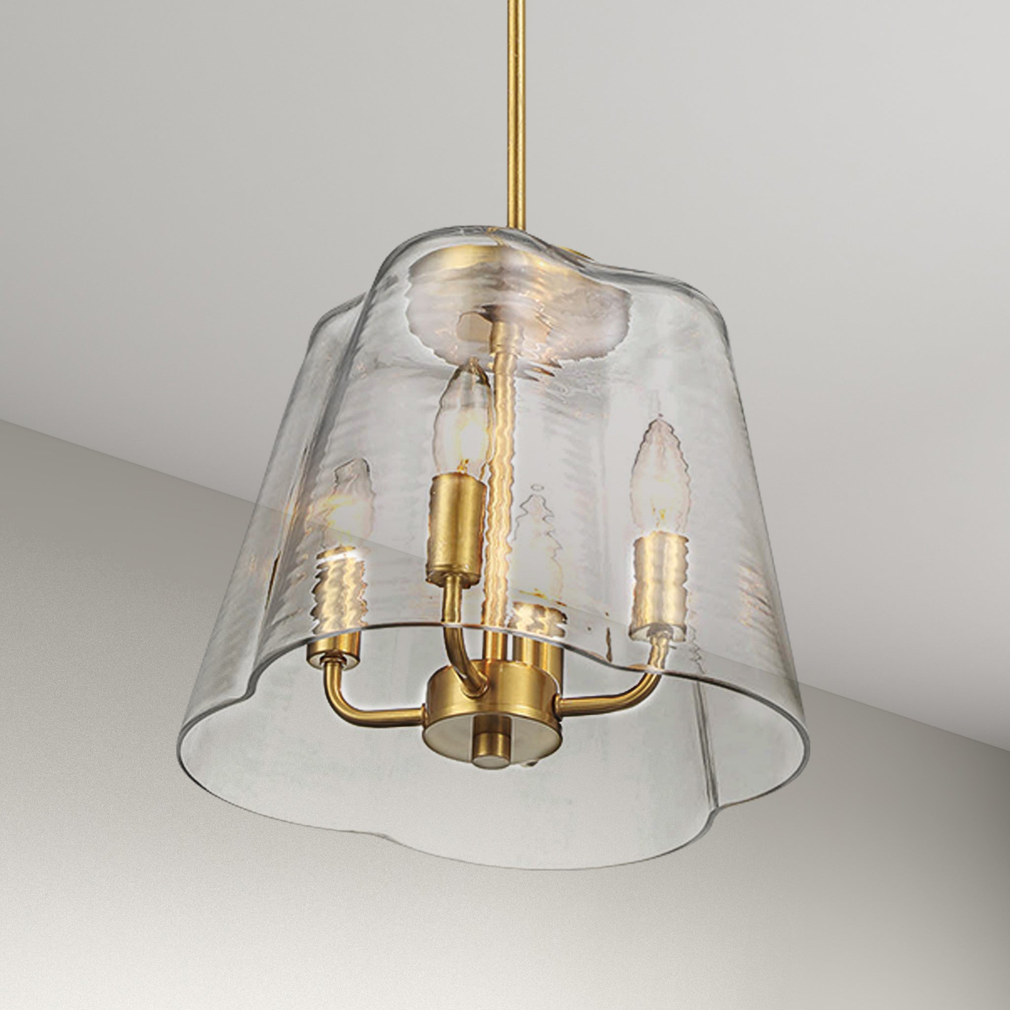 Lacey Four Candle Lights Pendant With Clear Glass - Satin Brass