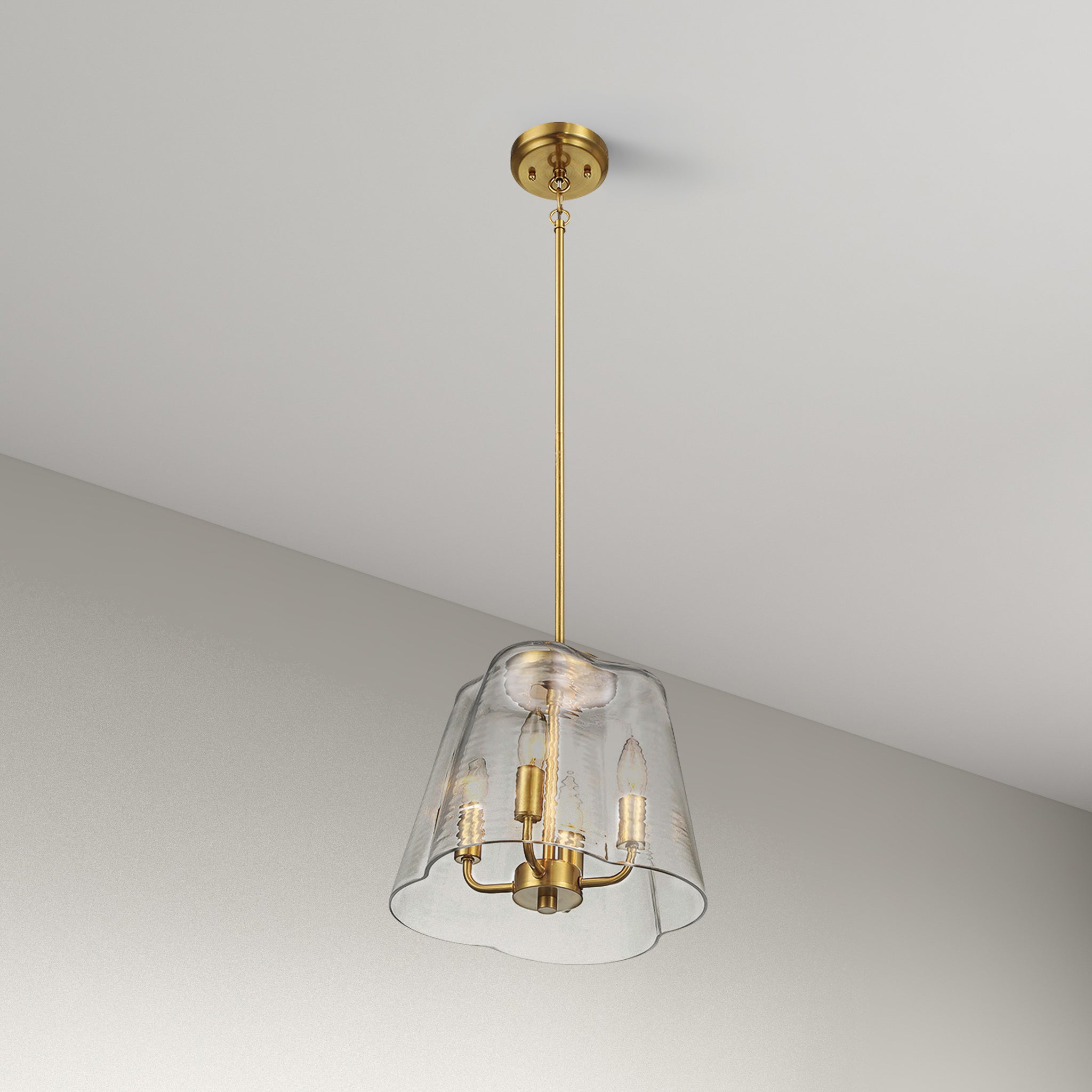 Lacey Four Candle Lights Pendant With Clear Glass - Satin Brass