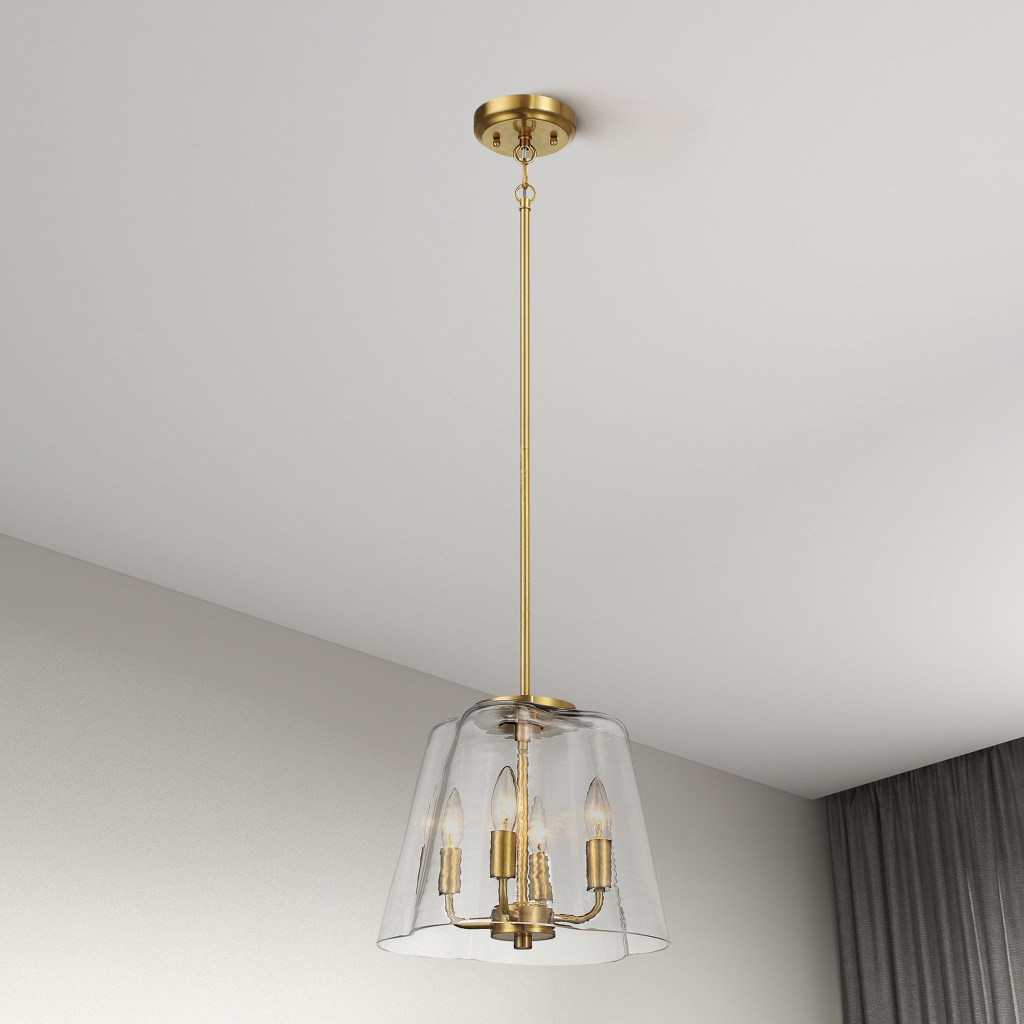 Lacey Four Candle Lights Pendant With Clear Glass - Satin Brass