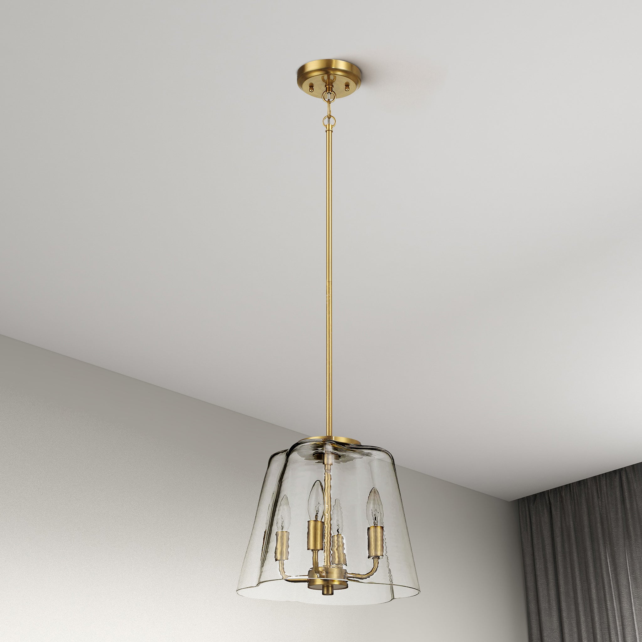 Lacey Four Candle Lights Pendant With Clear Glass - Satin Brass