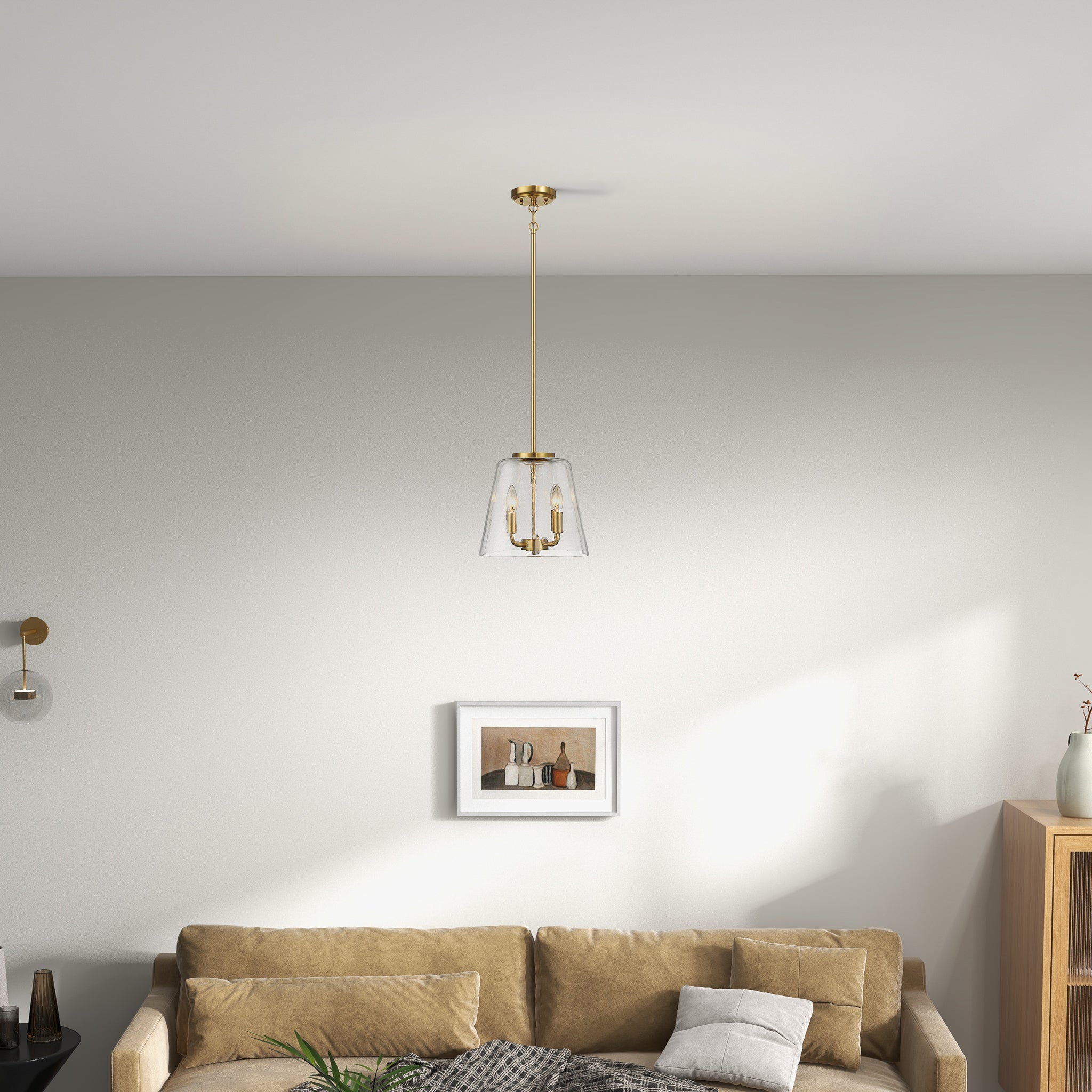 Lacey Four Candle Lights Pendant With Clear Glass - Satin Brass