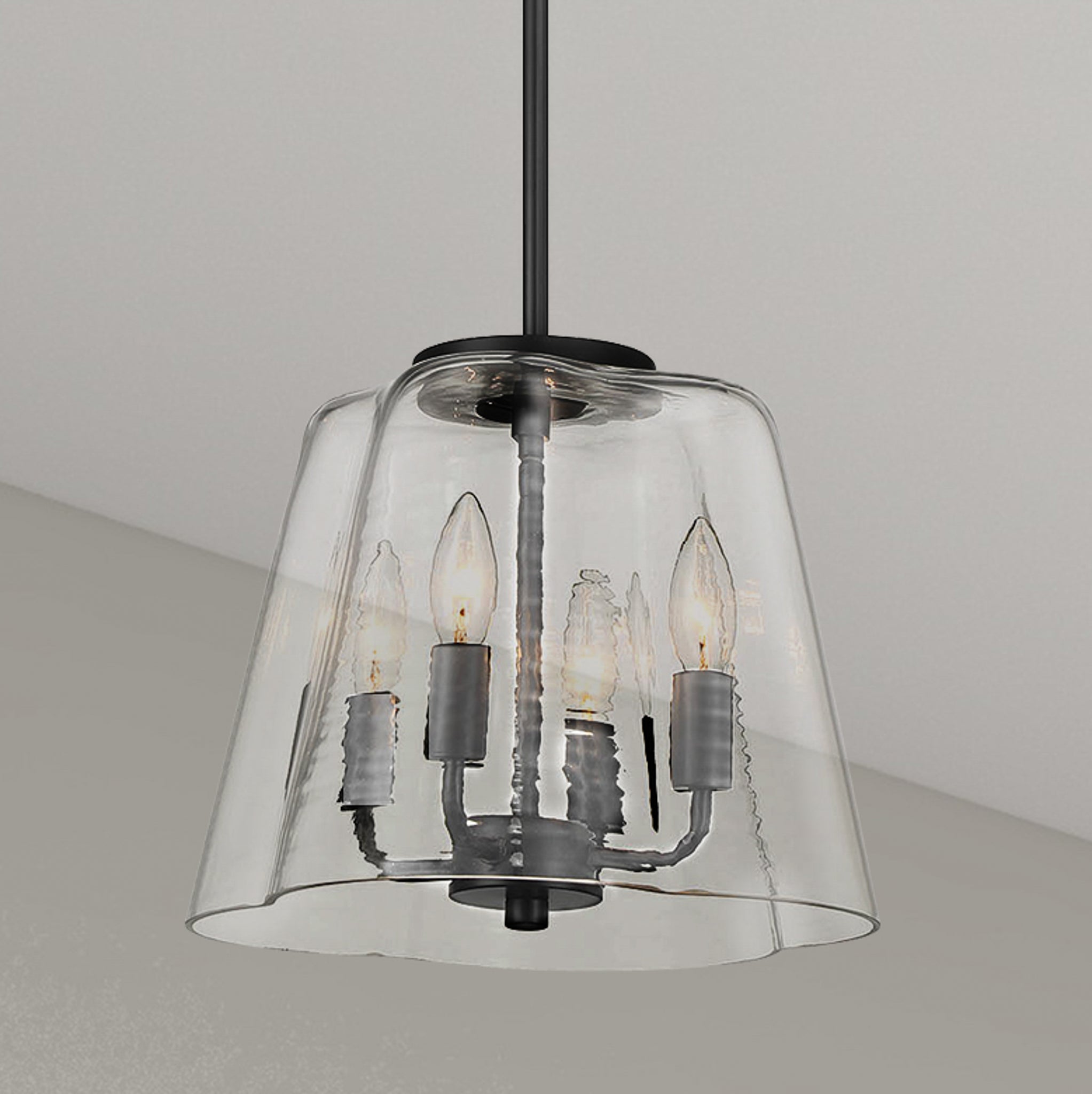 Lacey Four Candle Lights Pendant With Clear Glass - Black Finish