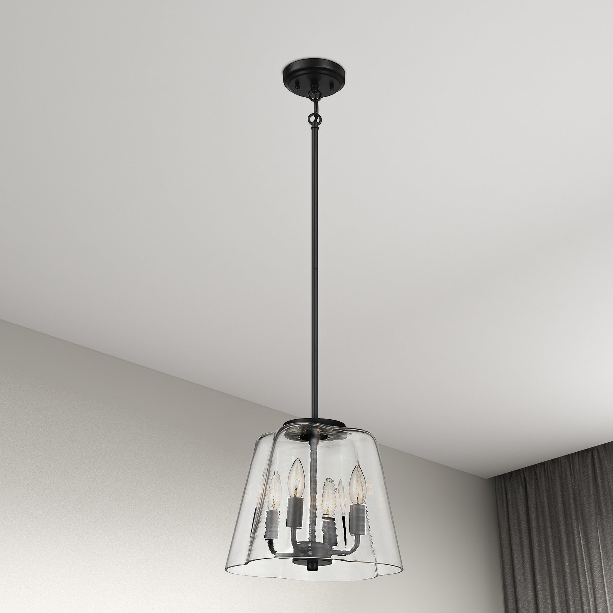 Lacey Four Candle Lights Pendant With Clear Glass - Black Finish